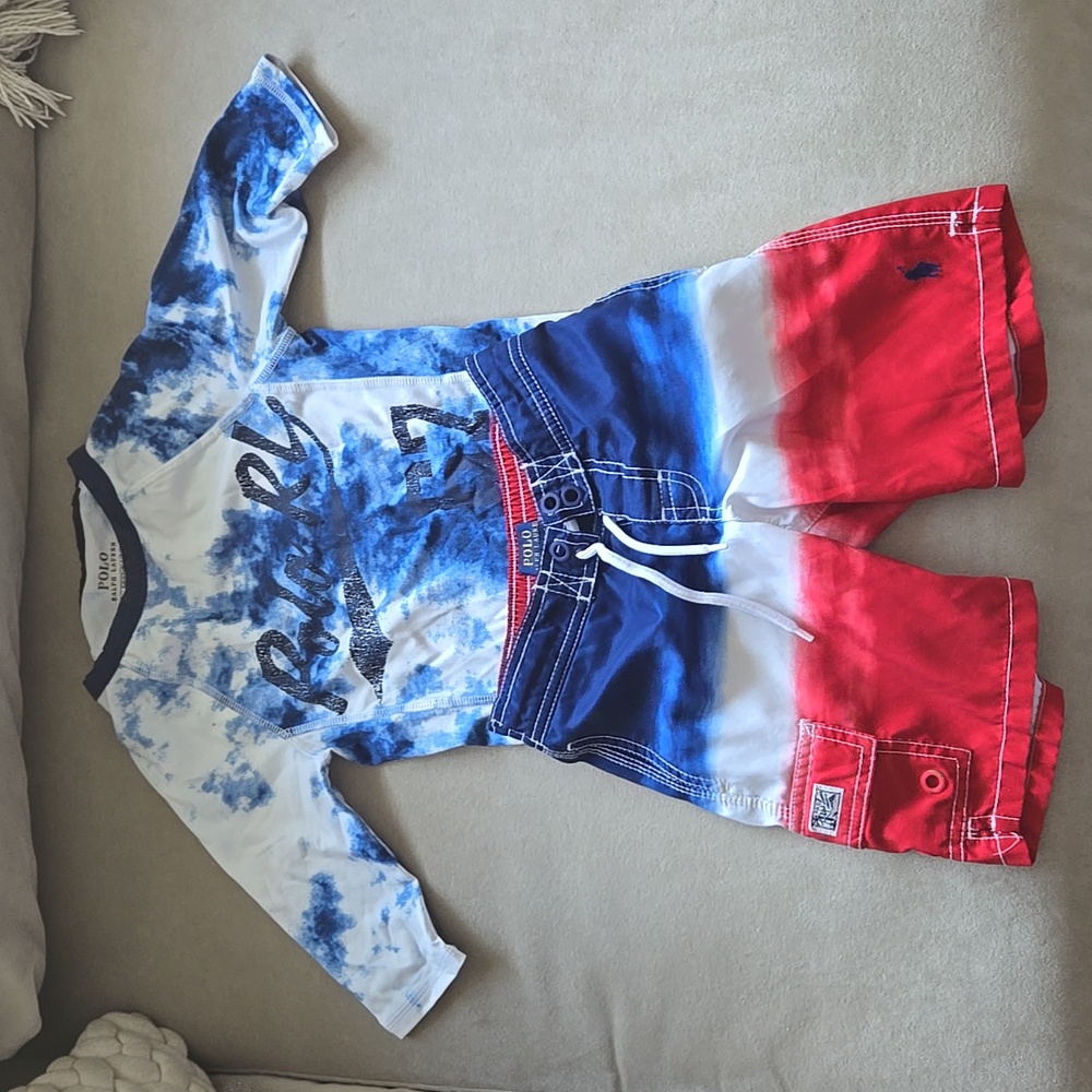 Little Boys Size 5 Ralph Lauren Polo swim set, rash guard and swim shorts